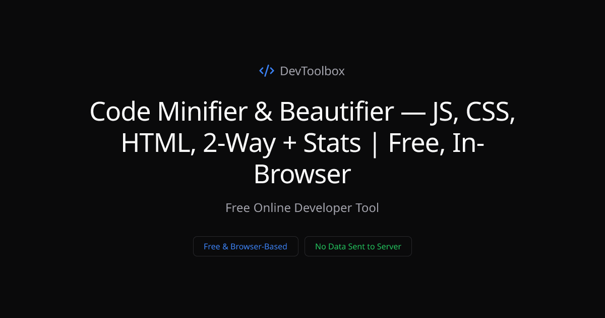 Code Minifier & Beautifier — JS, CSS, HTML, 2-Way + Stats | Free, In ...